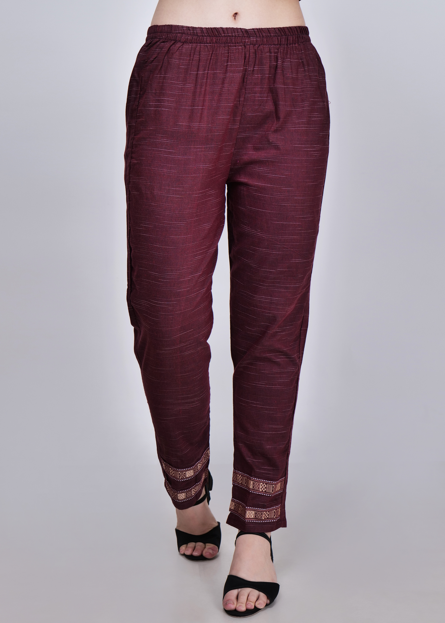 Weaving Cotton Straight Suit Set - Maroon