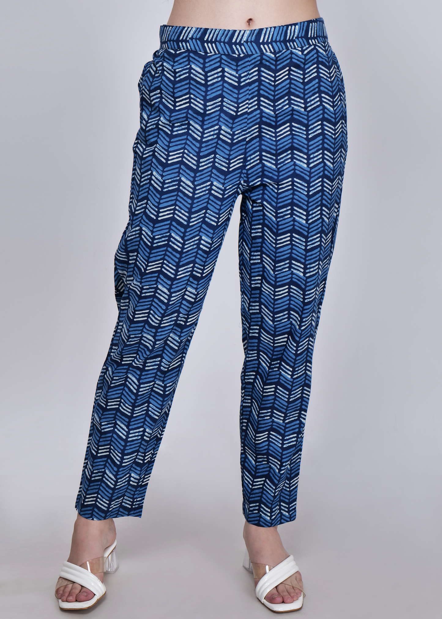 Cotton Printed Straight Suit Set - Navy Blue