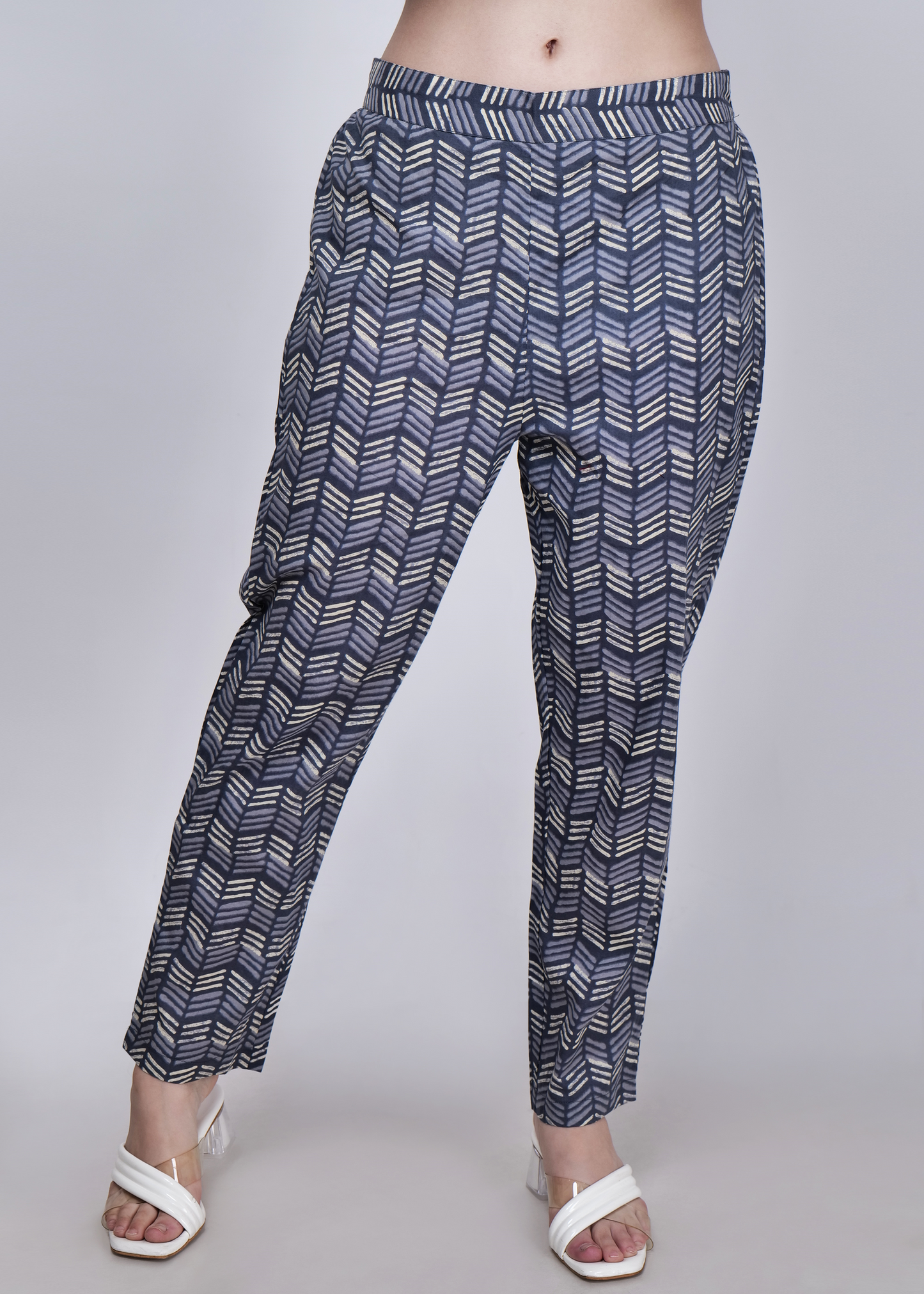 Cotton Printed Straight Suit Set - Grey