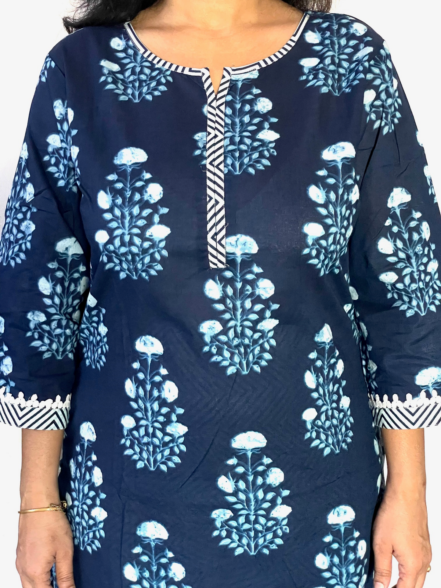 Cotton Printed Straight Fit Kurta and Pant - Navy Blue