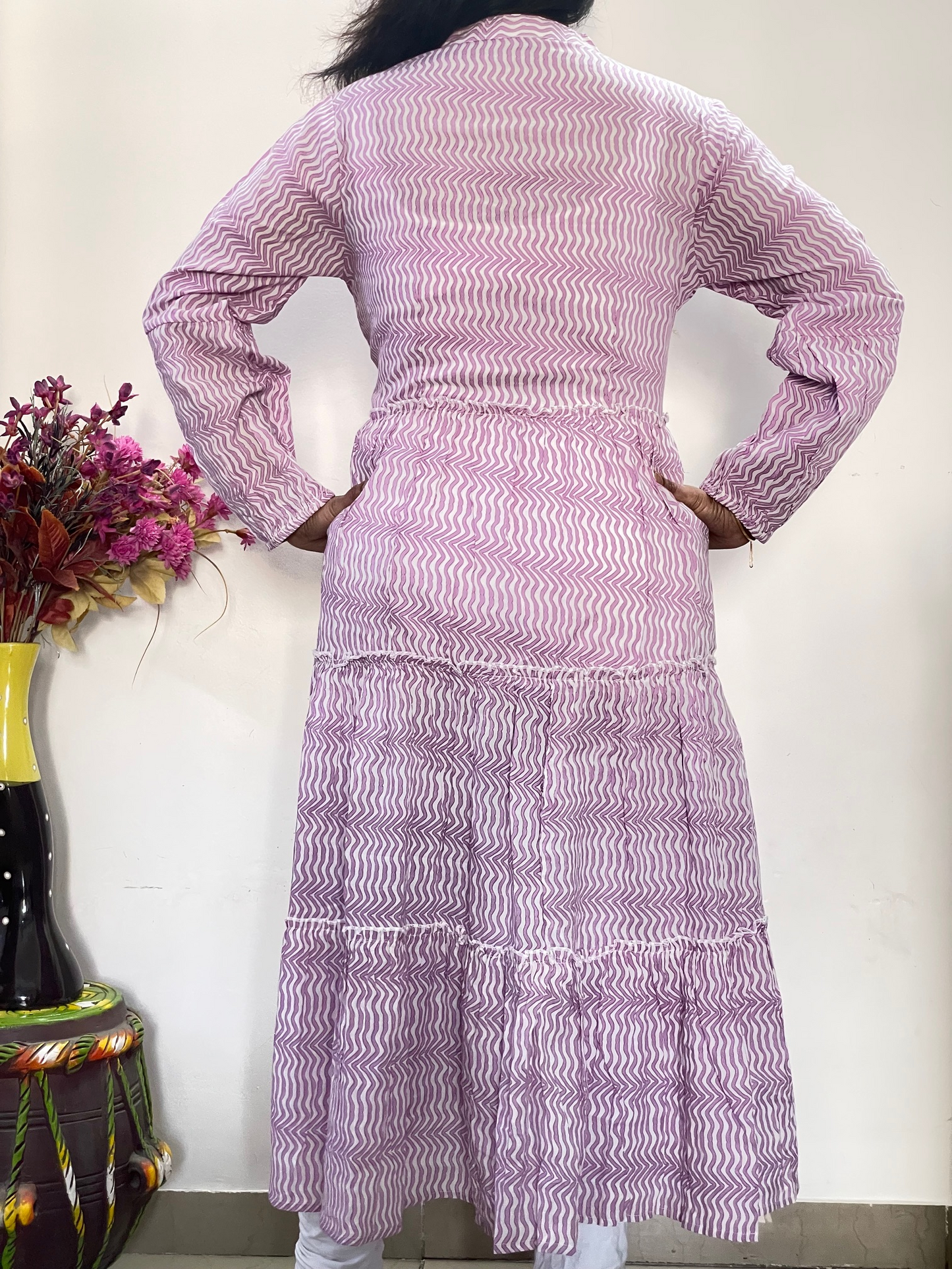 Pure Cotton Flared Midi Dress - Lavender