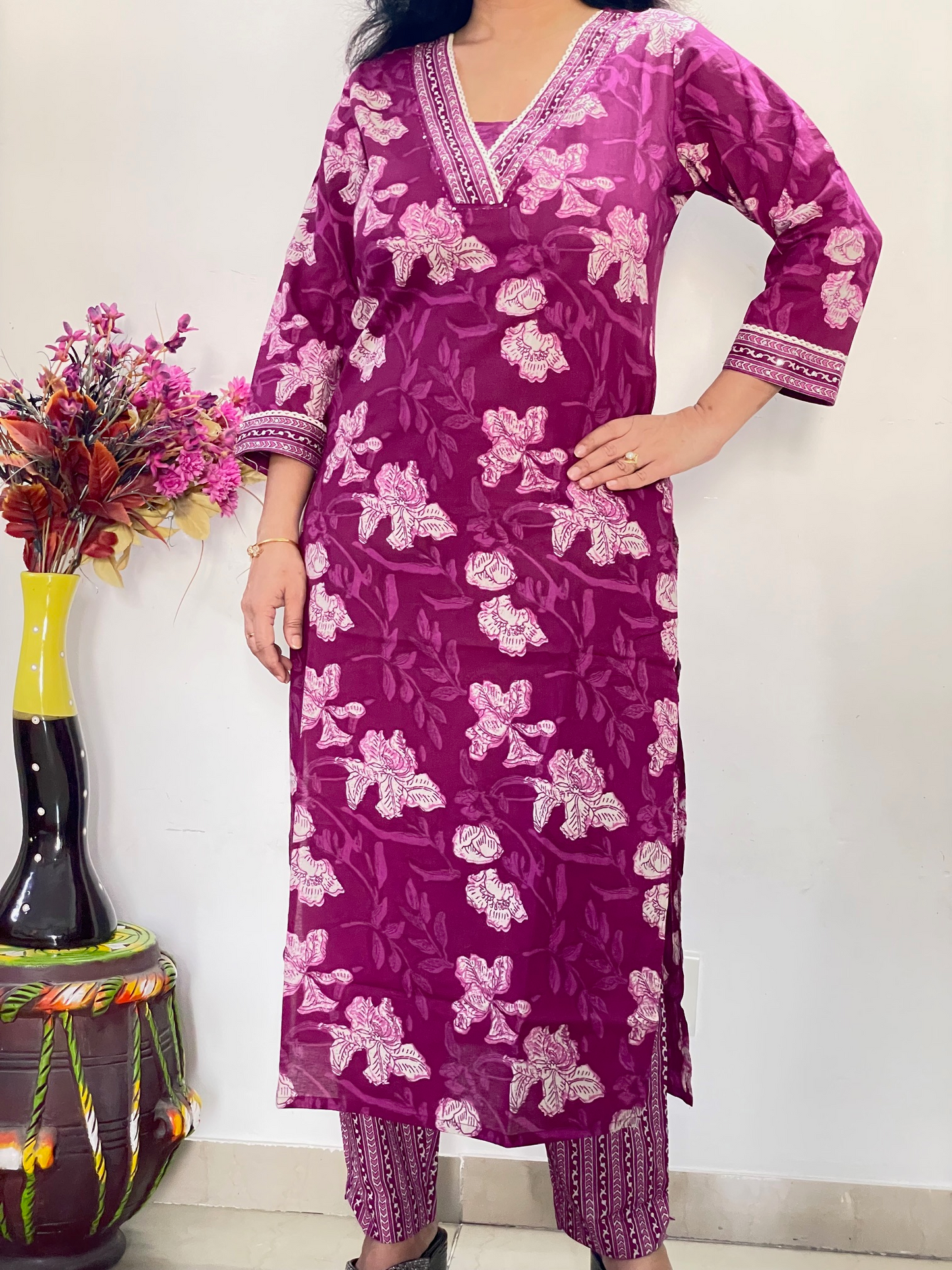 Cotton Straight Fit Suit Set - Magenta