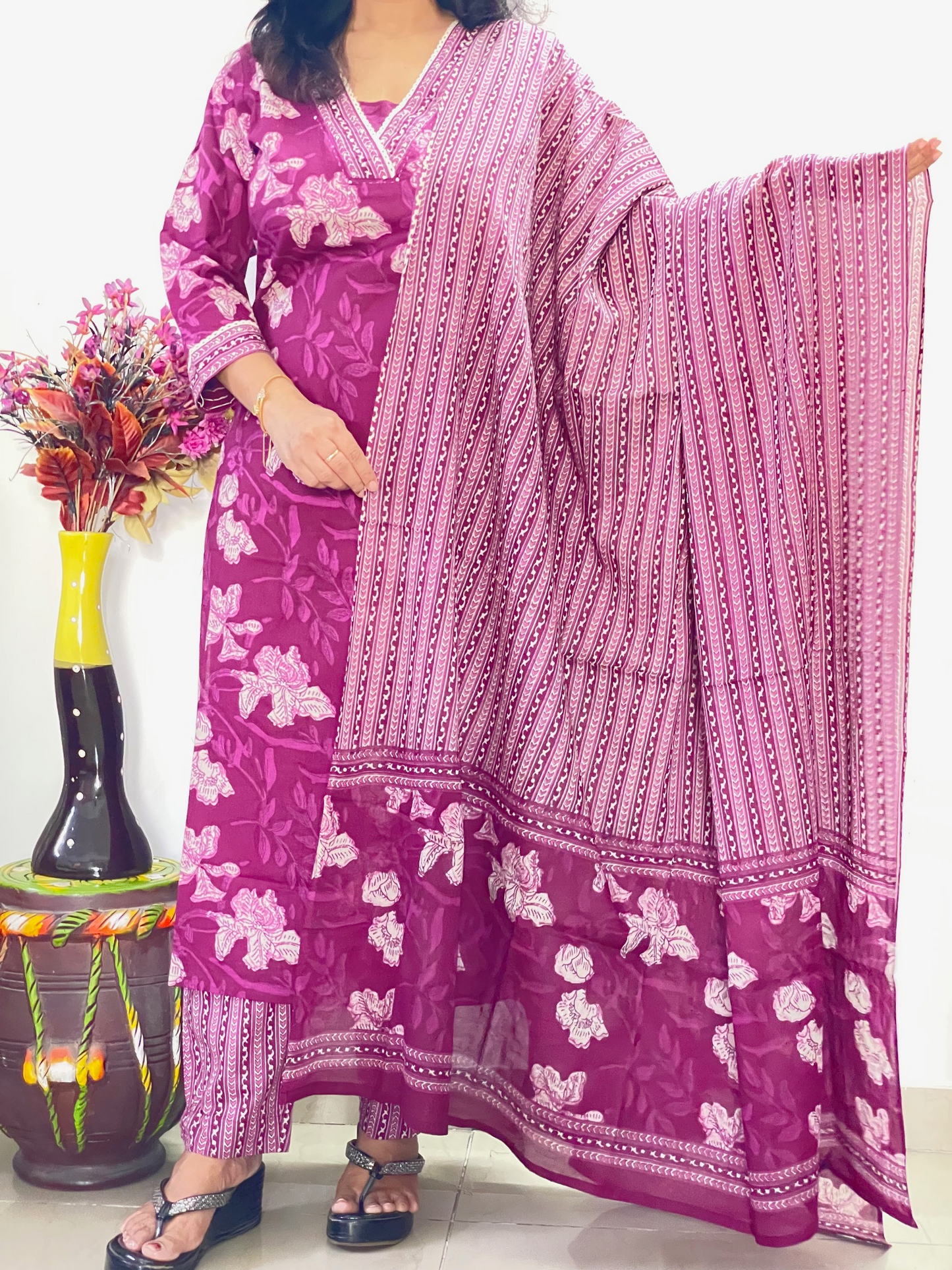 Cotton Straight Fit Suit Set - Magenta