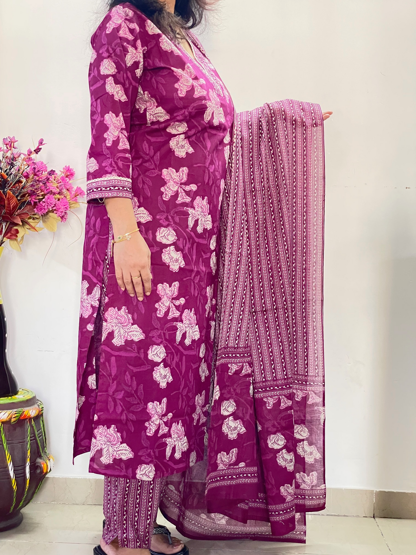 Cotton Straight Fit Suit Set - Magenta