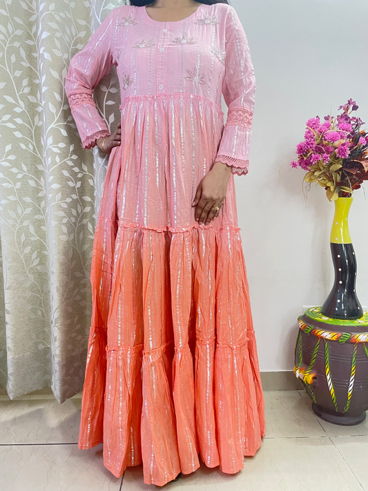 Lurex Gown with Beaded Handwork - Peach