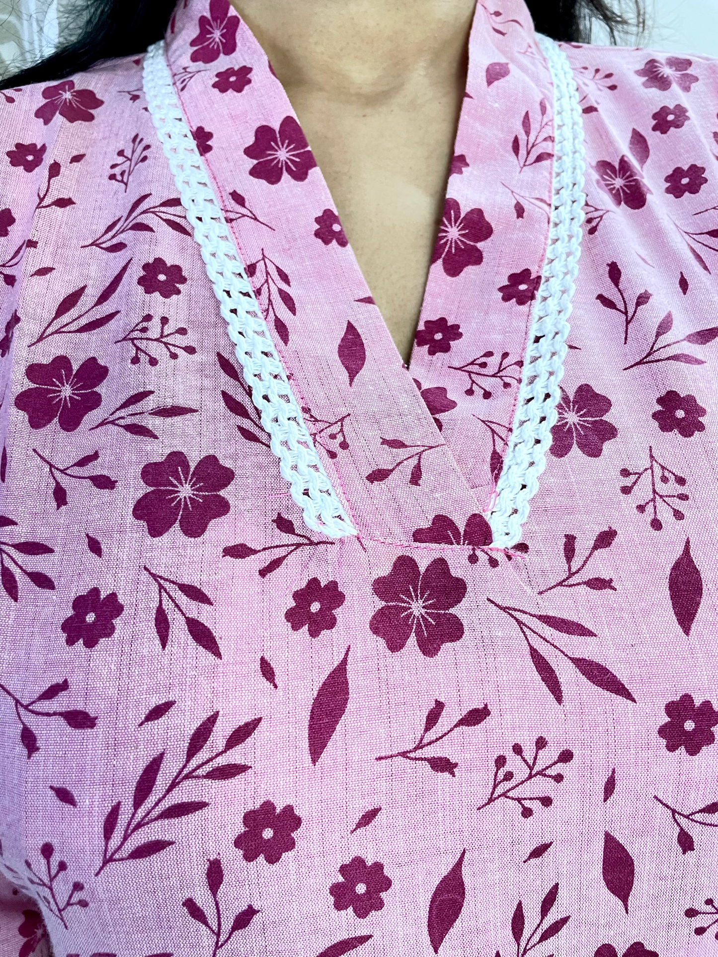 Cotton Printed Straight Kurta with Palazzo - Pink