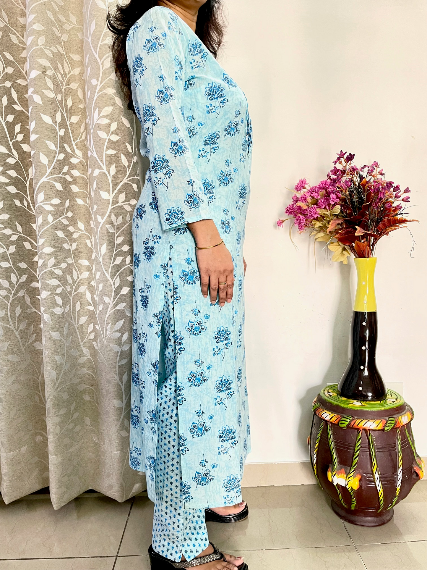 Cotton Straight Fit Suit Set - Sky Blue