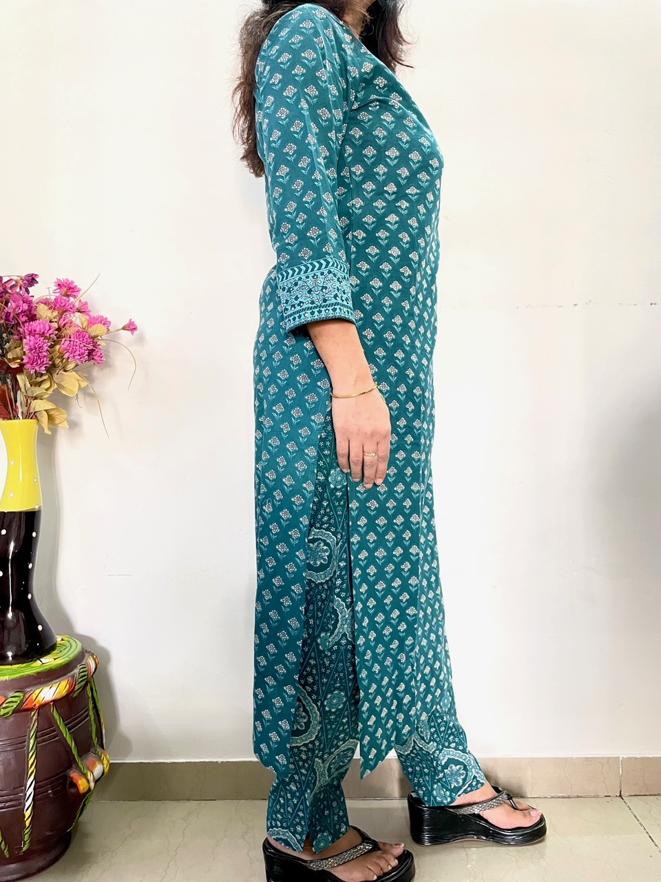 Cotton Printed Straight Fit Suit Set - Green