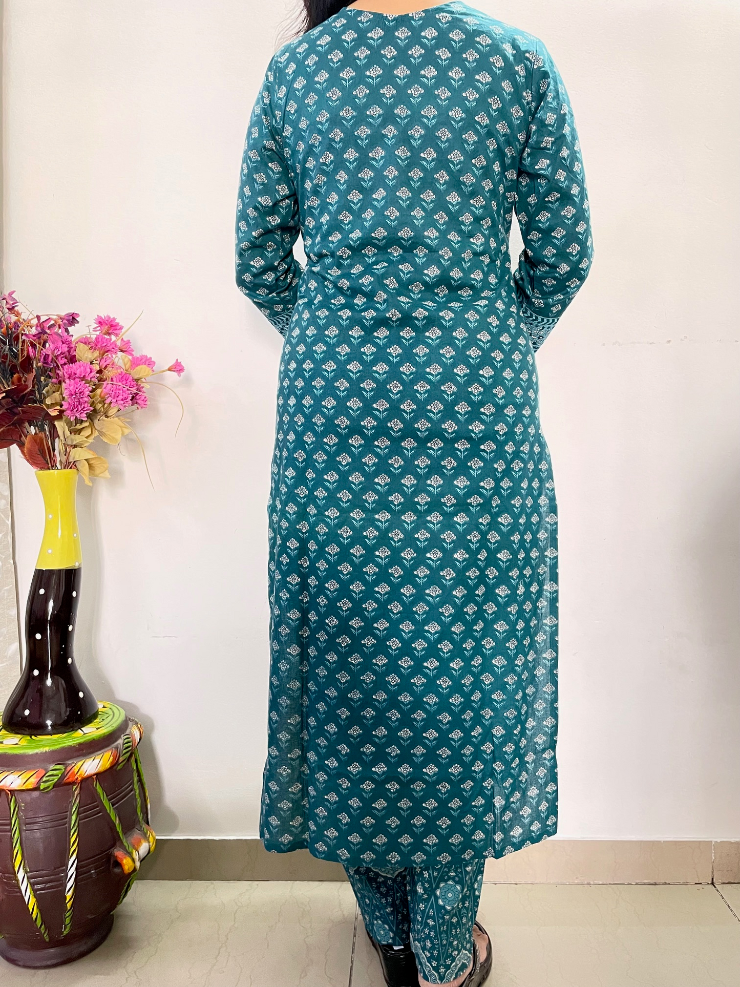 Cotton Printed Straight Fit Suit Set - Green