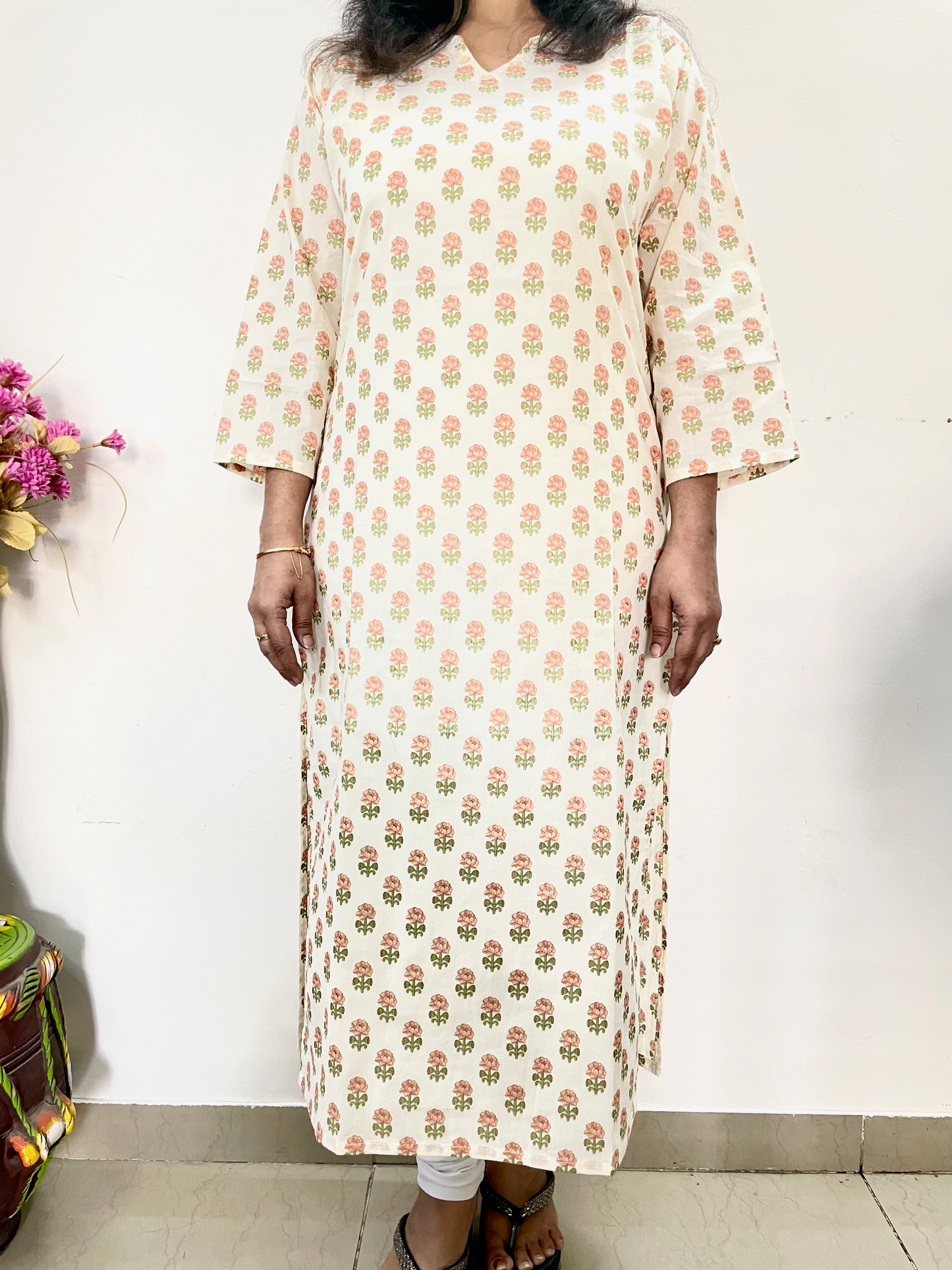 Cotton Printed Straight Fit Kurta - Off White