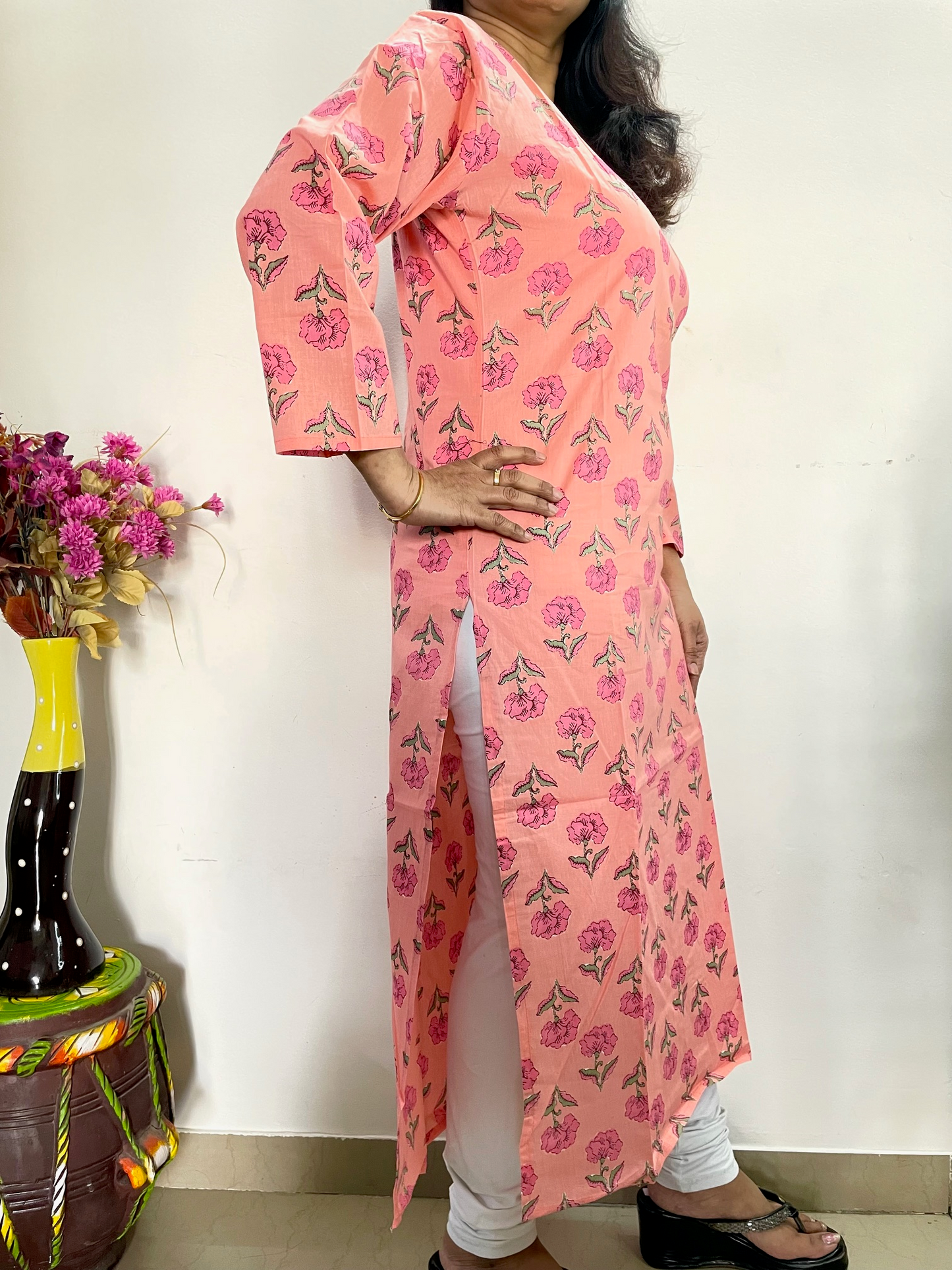 Cotton Printed Straight Fit Kurta - Pink