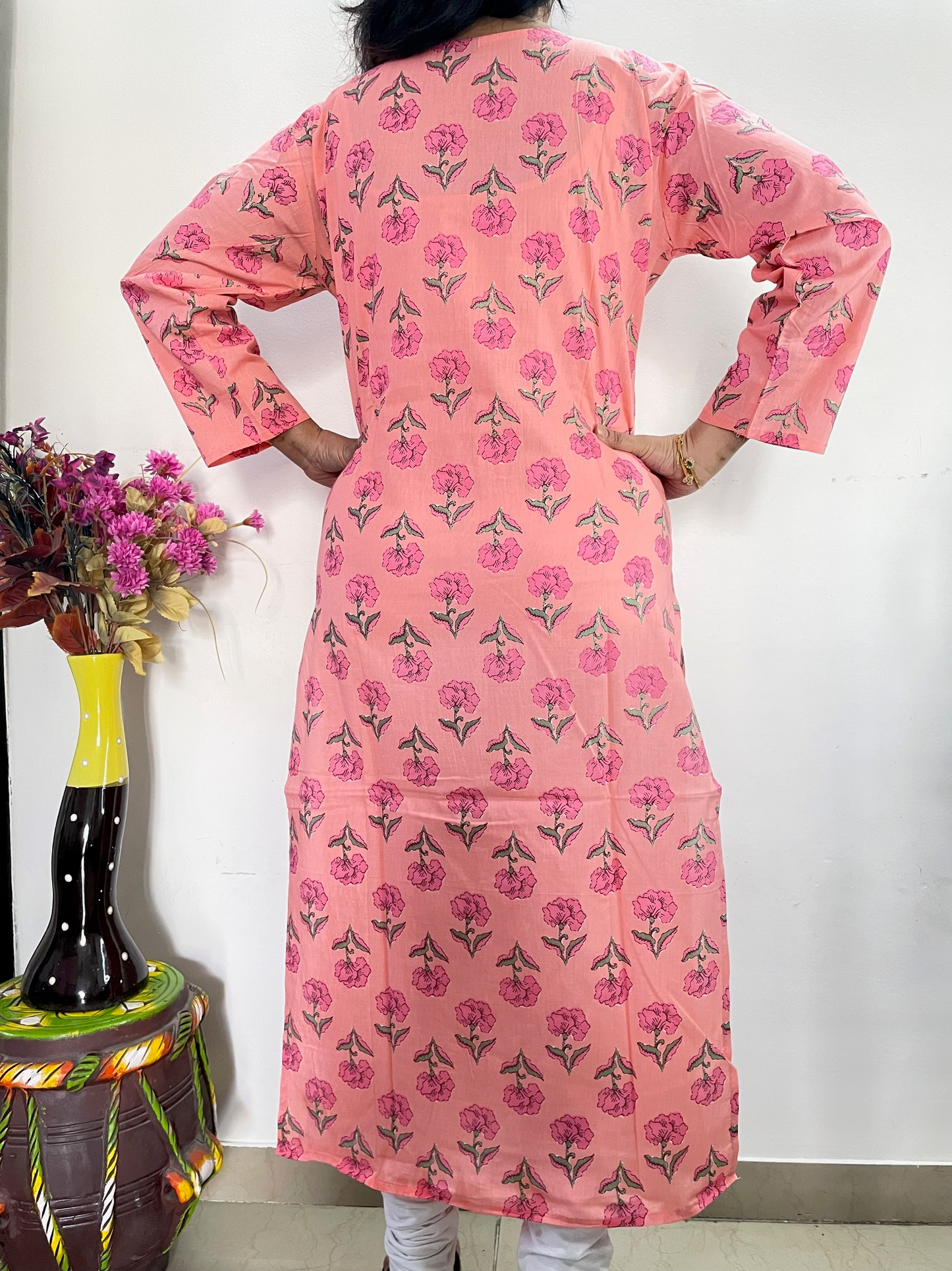 Cotton Printed Straight Fit Kurta - Pink