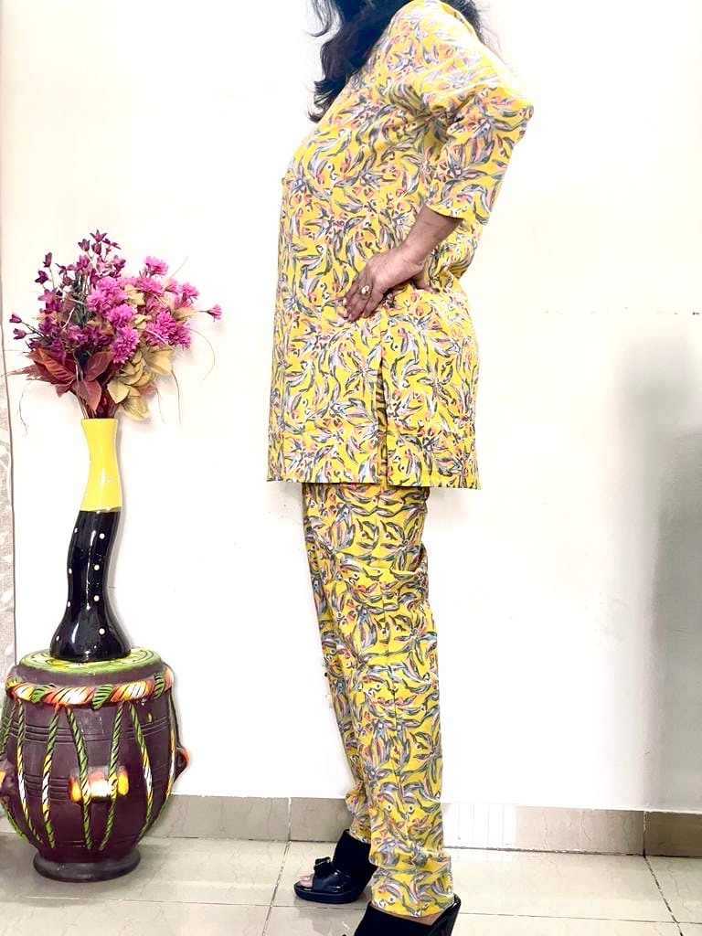 Cotton Floral Printed Co-ord Set - Yellow