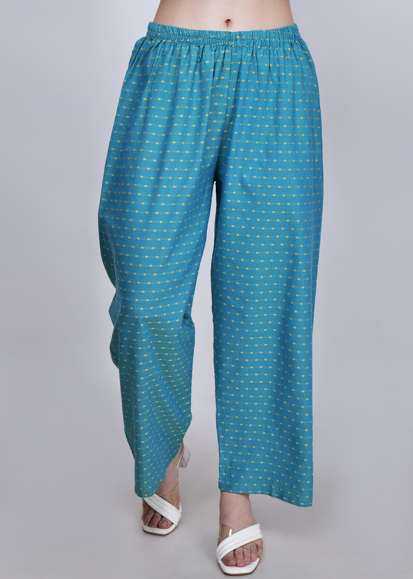 Jacquard Cotton Kurta With Palazzo and Dupatta - Green